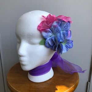 Rockabilly / Pinup Hair Flower Pink & Blue  Accent